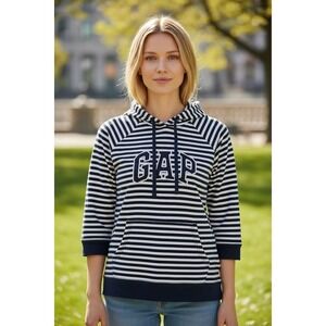 Gap Women's XL Striped Hoodie Sweatshirt Multicolor 3/4 Sleeve preppy cozycore